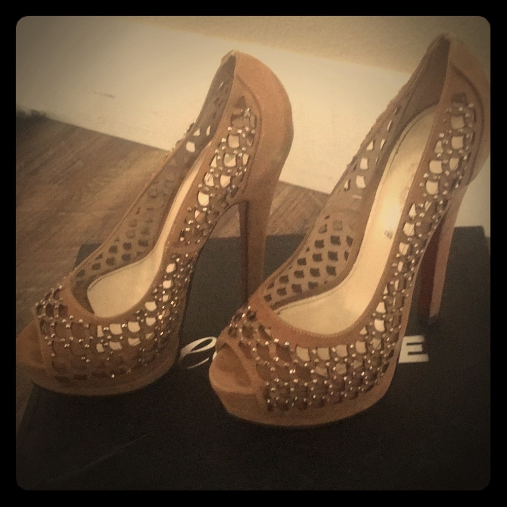 Suede Sequin Tan Stilettos